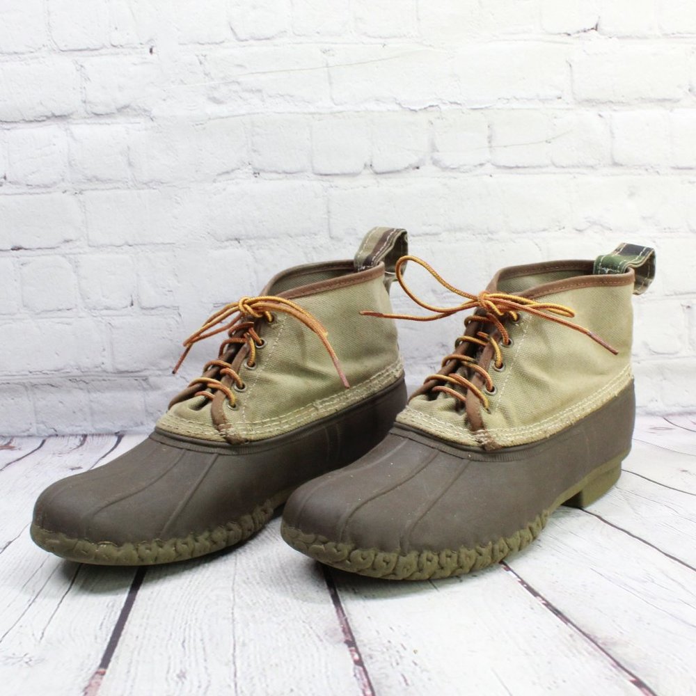 LL Bean Tan Brown Canvas Unlined Ankle Duck Boots Size 12 M - Picture 2 of 9